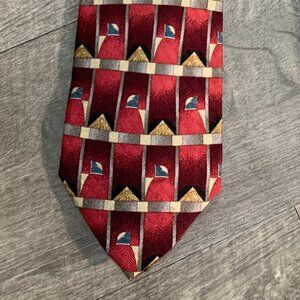 Ermenegildo Zegna Silk Tie Geometric Red Gold Blue Made in Italy Designer